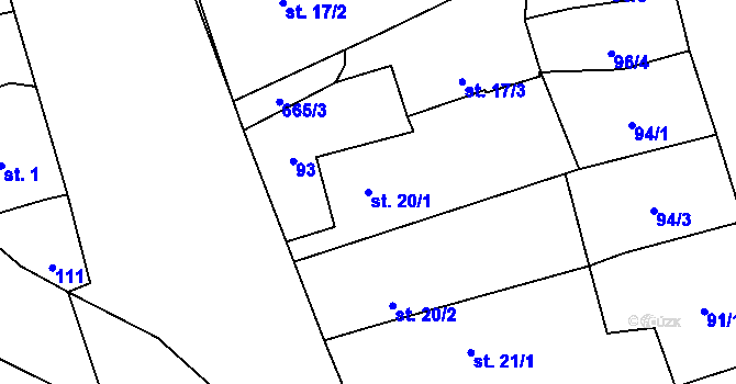 Parcela st. 20/1 v KÚ Obora v Podbezdězí, Katastrální mapa