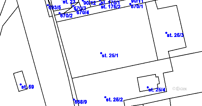 Parcela st. 25/1 v KÚ Obora v Podbezdězí, Katastrální mapa