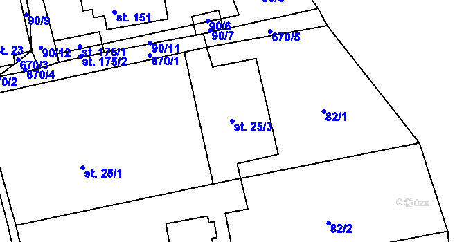 Parcela st. 25/3 v KÚ Obora v Podbezdězí, Katastrální mapa