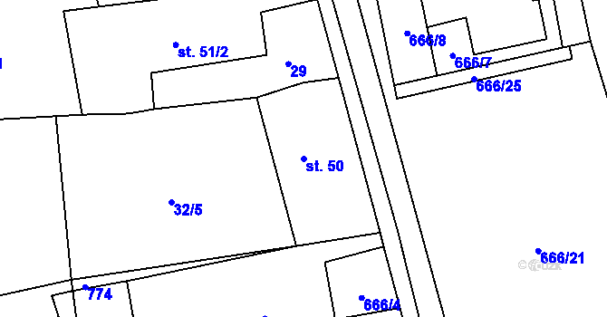 Parcela st. 50 v KÚ Obora v Podbezdězí, Katastrální mapa