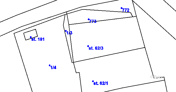Parcela st. 62/3 v KÚ Obora v Podbezdězí, Katastrální mapa