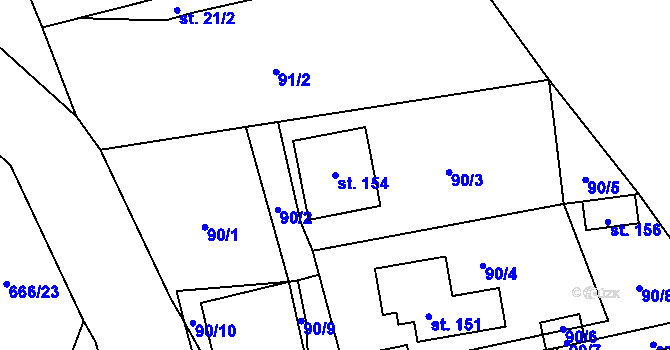 Parcela st. 154 v KÚ Obora v Podbezdězí, Katastrální mapa