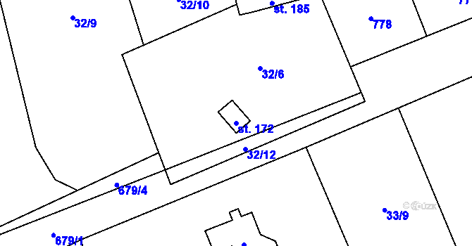Parcela st. 172 v KÚ Obora v Podbezdězí, Katastrální mapa
