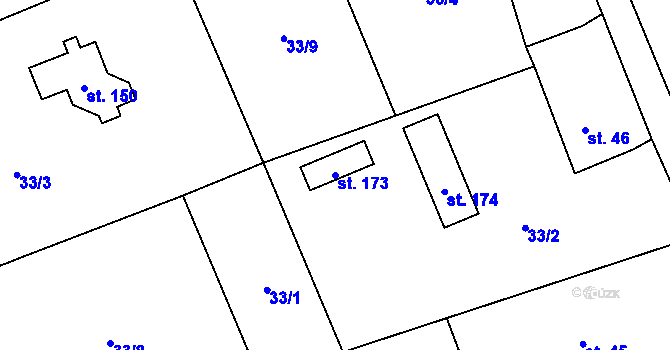 Parcela st. 173 v KÚ Obora v Podbezdězí, Katastrální mapa