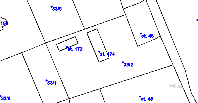Parcela st. 174 v KÚ Obora v Podbezdězí, Katastrální mapa