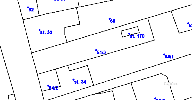 Parcela st. 54/3 v KÚ Obora v Podbezdězí, Katastrální mapa