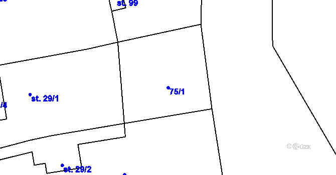 Parcela st. 75/1 v KÚ Obora v Podbezdězí, Katastrální mapa