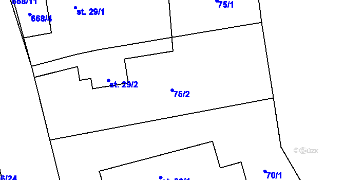 Parcela st. 75/2 v KÚ Obora v Podbezdězí, Katastrální mapa