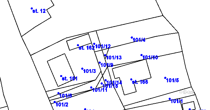 Parcela st. 101/13 v KÚ Obora v Podbezdězí, Katastrální mapa