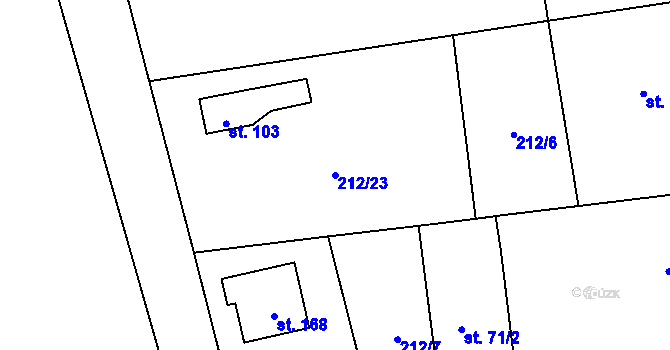 Parcela st. 212/23 v KÚ Obora v Podbezdězí, Katastrální mapa