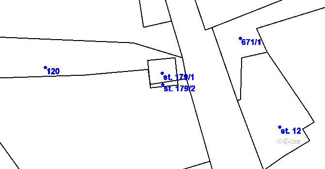 Parcela st. 179/2 v KÚ Obora v Podbezdězí, Katastrální mapa