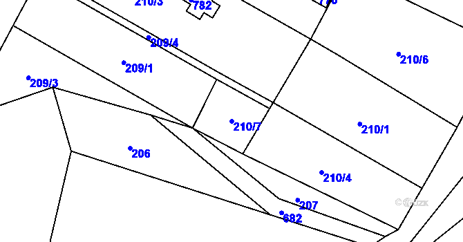 Parcela st. 210/7 v KÚ Obora v Podbezdězí, Katastrální mapa
