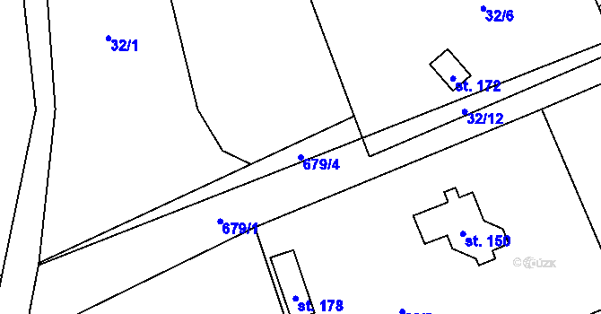 Parcela st. 679/4 v KÚ Obora v Podbezdězí, Katastrální mapa