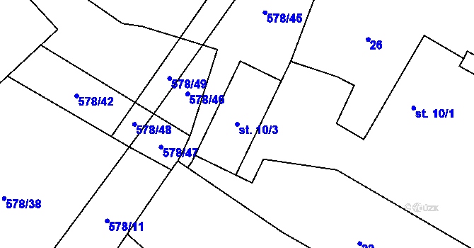 Parcela st. 10/3 v KÚ Okna v Podbezdězí, Katastrální mapa