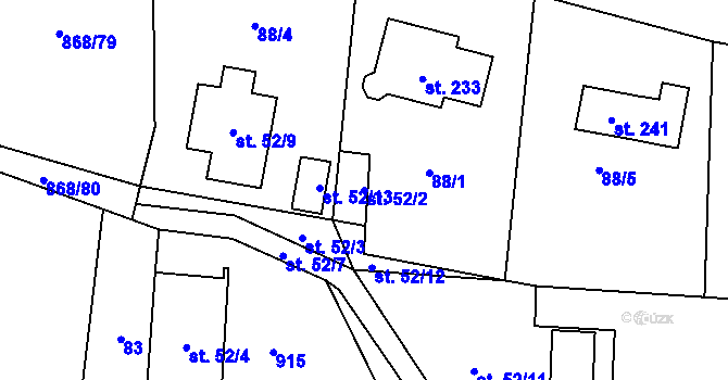 Parcela st. 52/2 v KÚ Okna v Podbezdězí, Katastrální mapa