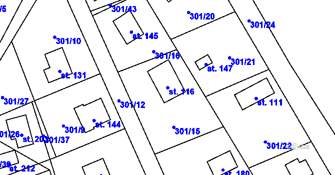 Parcela st. 116 v KÚ Okna v Podbezdězí, Katastrální mapa