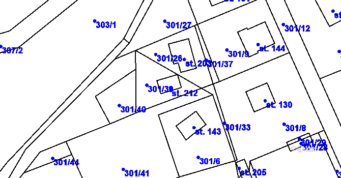 Parcela st. 212 v KÚ Okna v Podbezdězí, Katastrální mapa