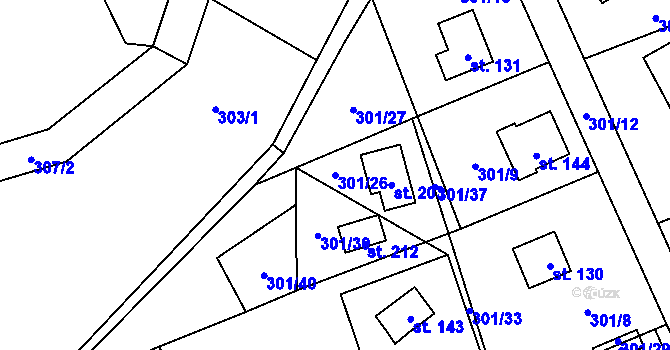 Parcela st. 301/26 v KÚ Okna v Podbezdězí, Katastrální mapa