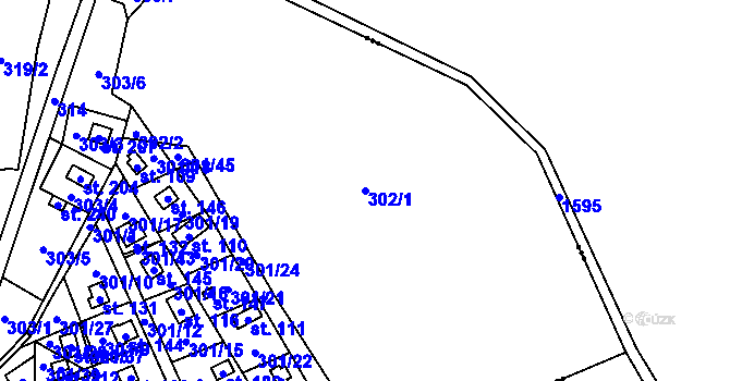 Parcela st. 302/1 v KÚ Okna v Podbezdězí, Katastrální mapa