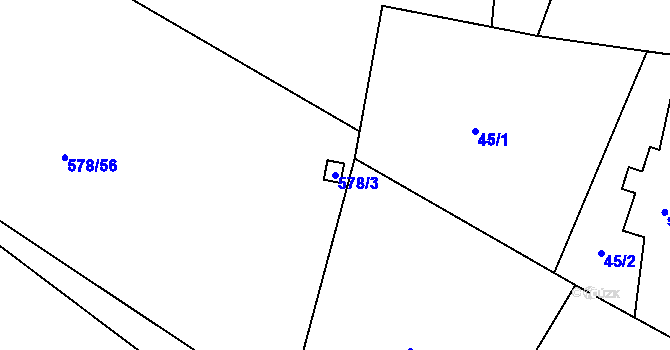 Parcela st. 578/3 v KÚ Okna v Podbezdězí, Katastrální mapa