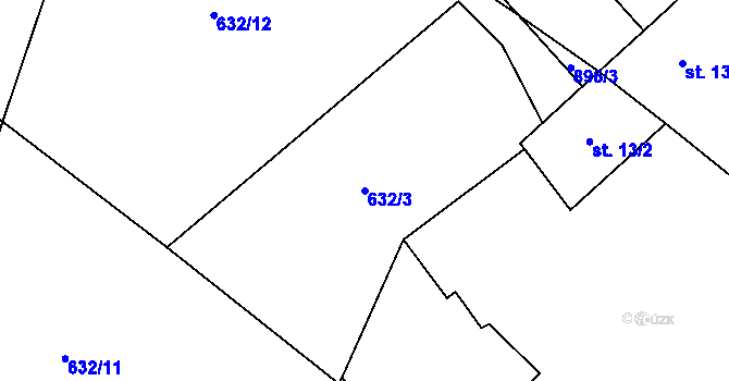 Parcela st. 632/3 v KÚ Okna v Podbezdězí, Katastrální mapa