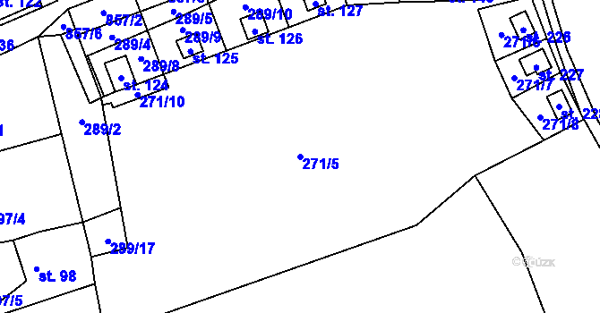Parcela st. 271/5 v KÚ Okna v Podbezdězí, Katastrální mapa