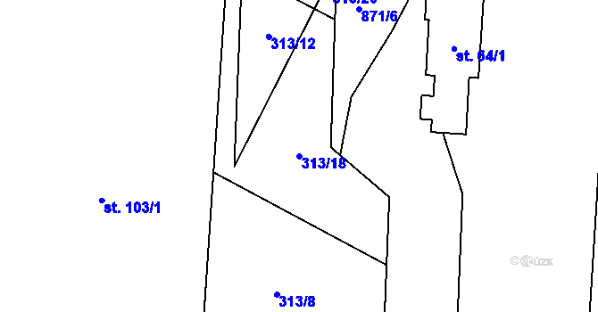 Parcela st. 313/18 v KÚ Okna v Podbezdězí, Katastrální mapa