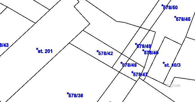 Parcela st. 578/42 v KÚ Okna v Podbezdězí, Katastrální mapa