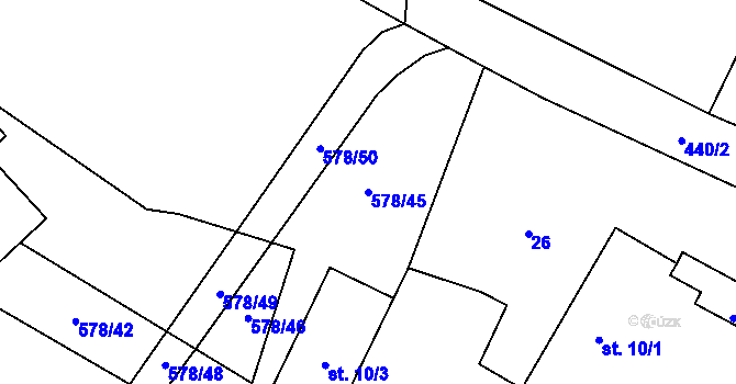 Parcela st. 578/45 v KÚ Okna v Podbezdězí, Katastrální mapa
