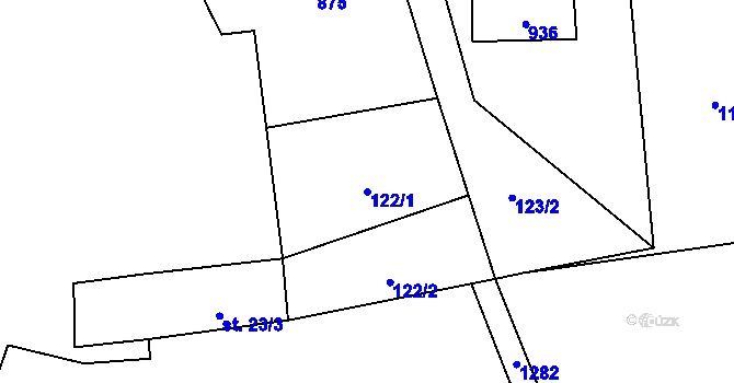 Parcela st. 122/1 v KÚ Okna v Podbezdězí, Katastrální mapa