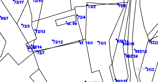 Parcela st. 16/2 v KÚ Kotvina, Katastrální mapa