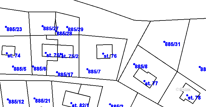 Parcela st. 76 v KÚ Kotvina, Katastrální mapa