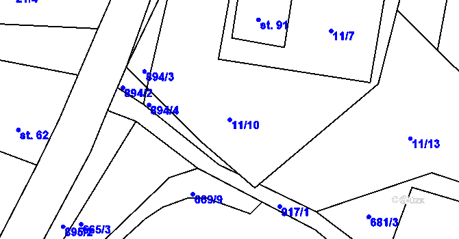 Parcela st. 11/10 v KÚ Kotvina, Katastrální mapa