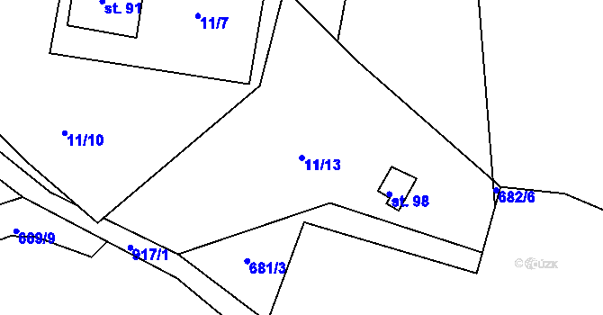 Parcela st. 11/13 v KÚ Kotvina, Katastrální mapa