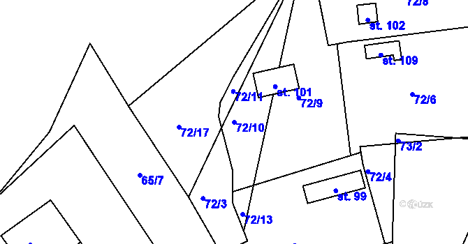 Parcela st. 72/10 v KÚ Kotvina, Katastrální mapa