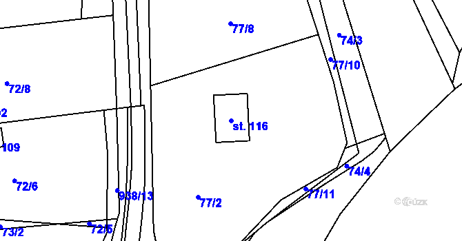 Parcela st. 116 v KÚ Kotvina, Katastrální mapa