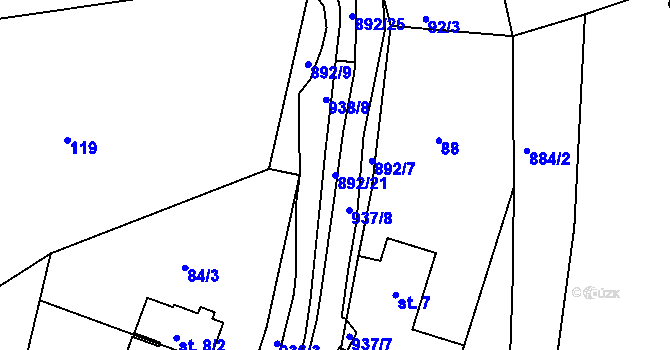 Parcela st. 892/21 v KÚ Kotvina, Katastrální mapa