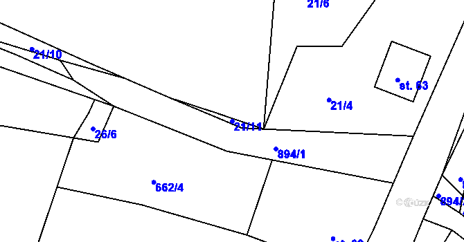 Parcela st. 21/11 v KÚ Kotvina, Katastrální mapa