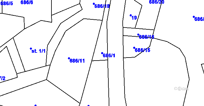 Parcela st. 686/1 v KÚ Krupice, Katastrální mapa