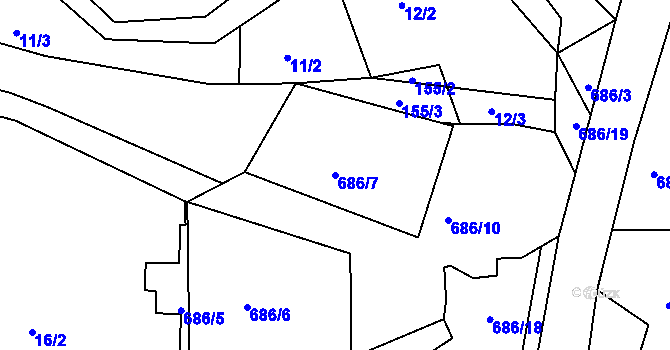 Parcela st. 686/7 v KÚ Krupice, Katastrální mapa
