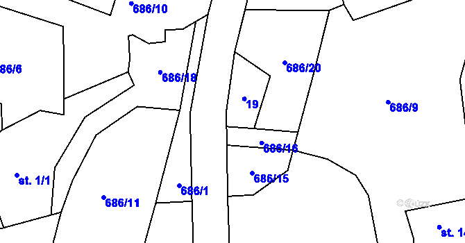 Parcela st. 686/17 v KÚ Krupice, Katastrální mapa