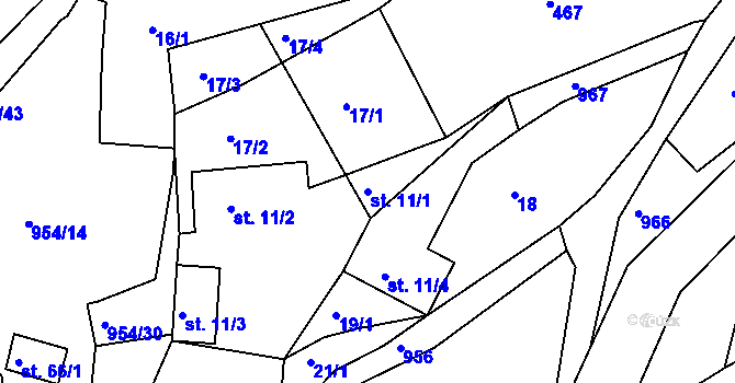 Parcela st. 11/1 v KÚ Okounov, Katastrální mapa