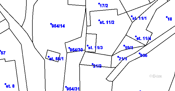 Parcela st. 11/3 v KÚ Okounov, Katastrální mapa