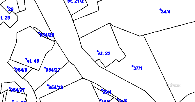 Parcela st. 22 v KÚ Okounov, Katastrální mapa