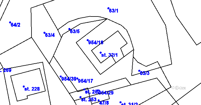 Parcela st. 32/1 v KÚ Okounov, Katastrální mapa