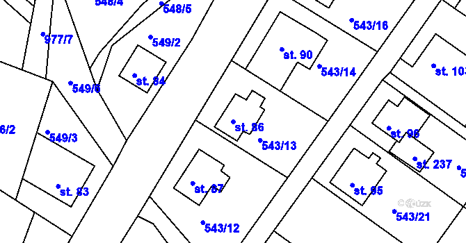 Parcela st. 86 v KÚ Okounov, Katastrální mapa