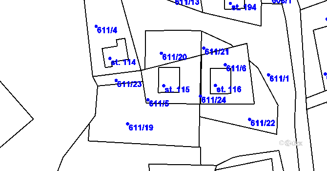 Parcela st. 115 v KÚ Okounov, Katastrální mapa