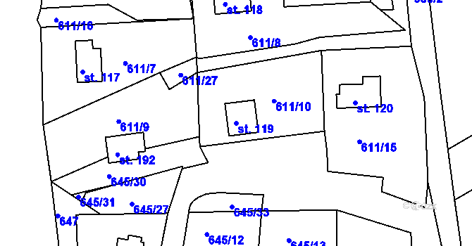 Parcela st. 119 v KÚ Okounov, Katastrální mapa