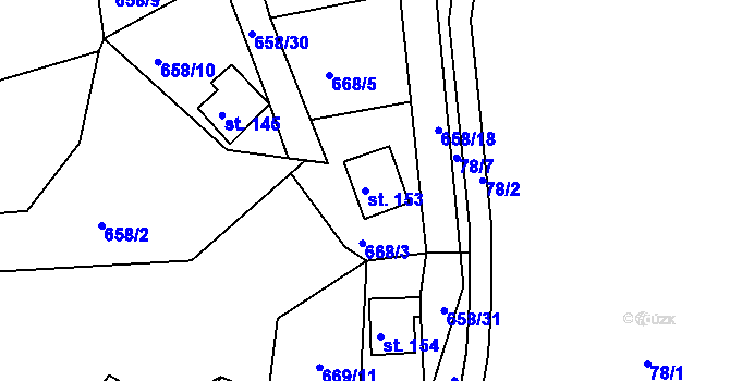 Parcela st. 153 v KÚ Okounov, Katastrální mapa