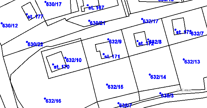 Parcela st. 171 v KÚ Okounov, Katastrální mapa